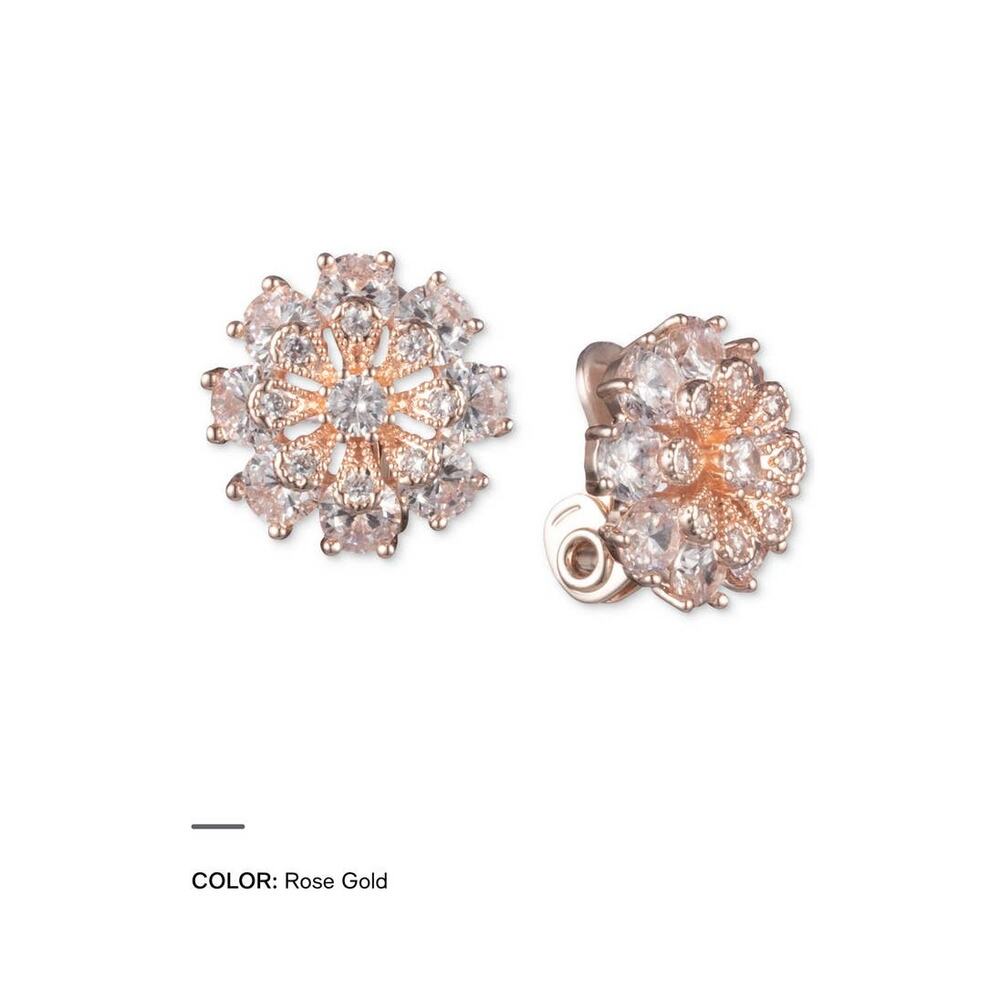 NEW ANNE KLEIN Crystal Flower Clip-On Button Earrings